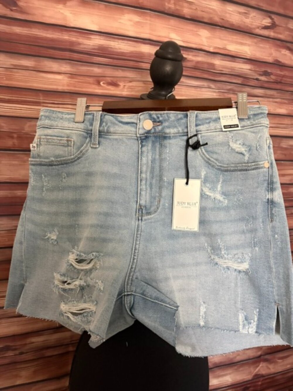 Judy Blue High Waist Distressed Denim Shorts Light Wash JB15101 XL NWT